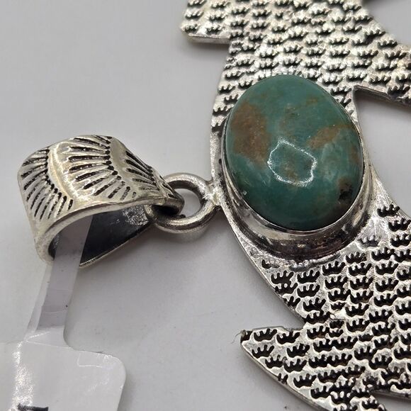 Stunning LARGE Natural Green Turquoise Lizard Gecko Pendant Sterling Silver 925 - Picture 3 of 10